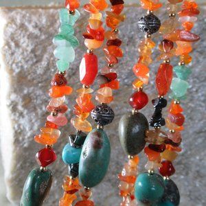 Desert Sky Necklace Turquoise Carnelian Multi Strand Magnificent
